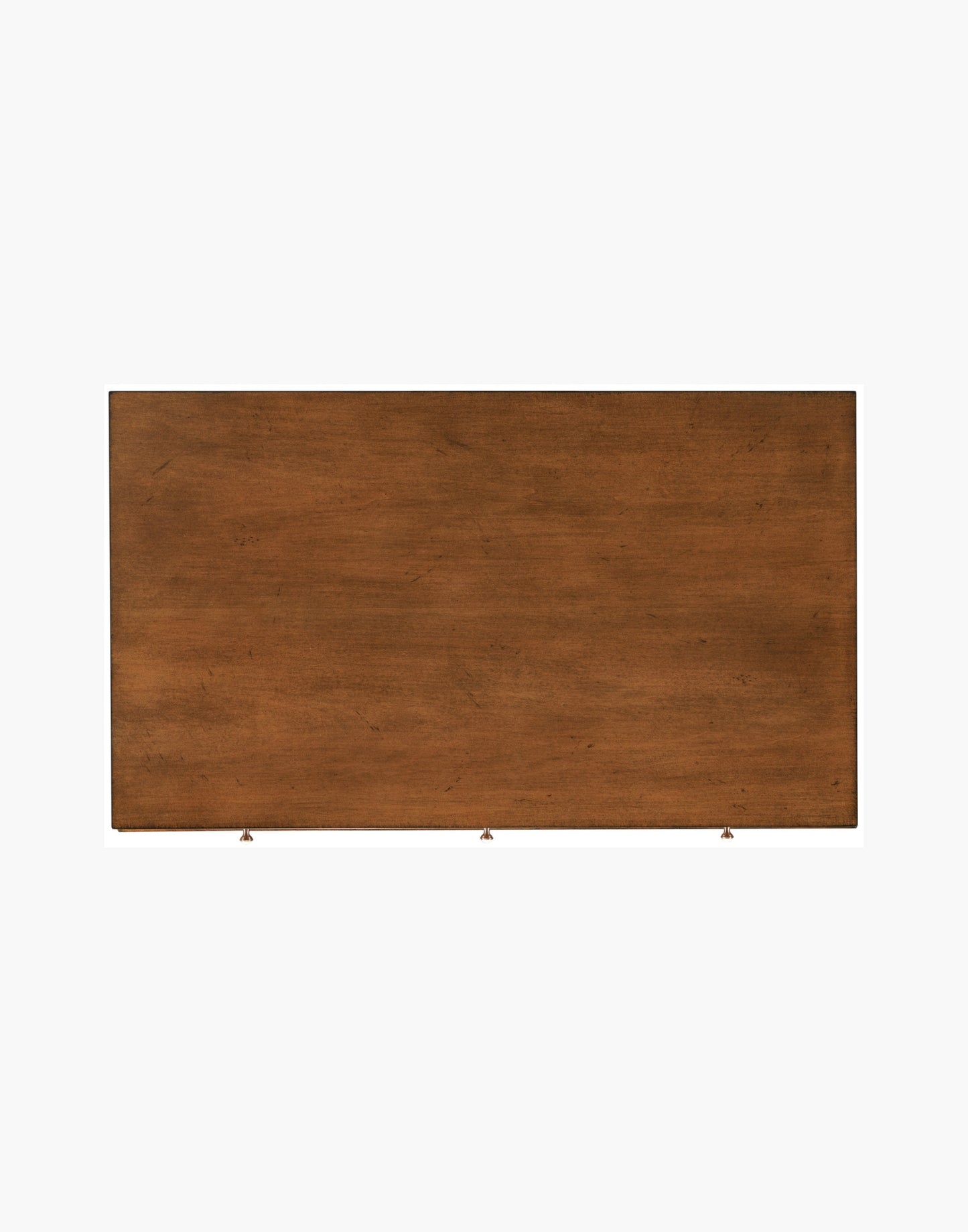 Writing Table Desk in Praline finish with rectangular top, turned flared legs, and three soft-close drawers with brass hardware.