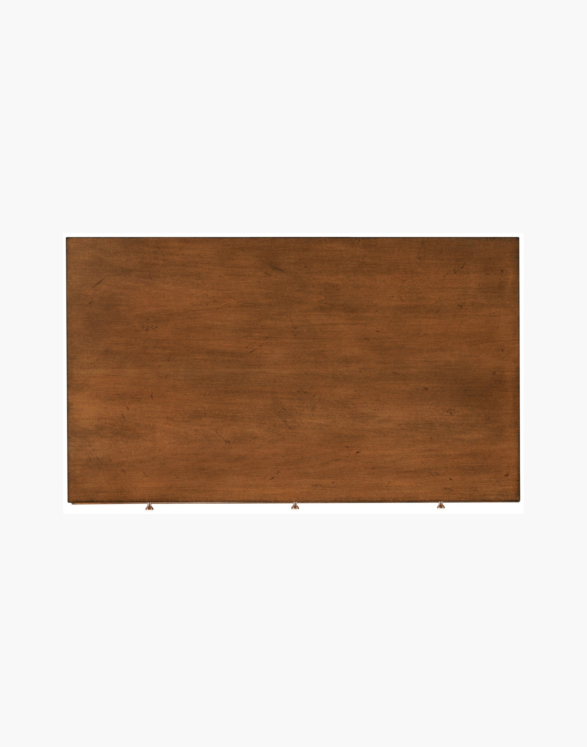 Writing Table Desk in Praline finish with rectangular top, turned flared legs, and three soft-close drawers with brass hardware.