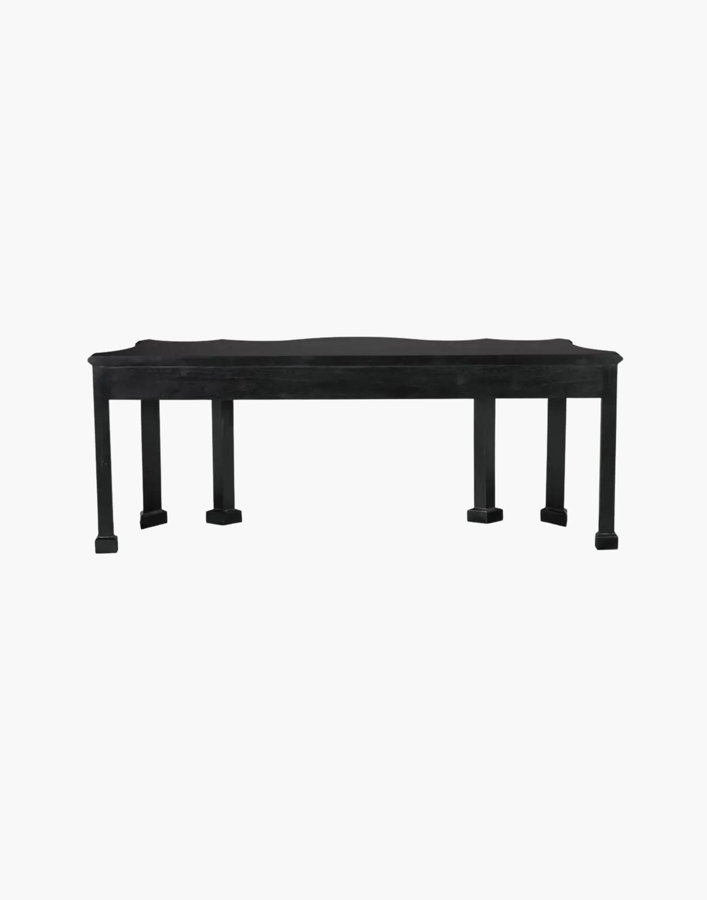 Black mahogany console table with curved apron and classic detailing, hand rubbed finish, traditional elegant design