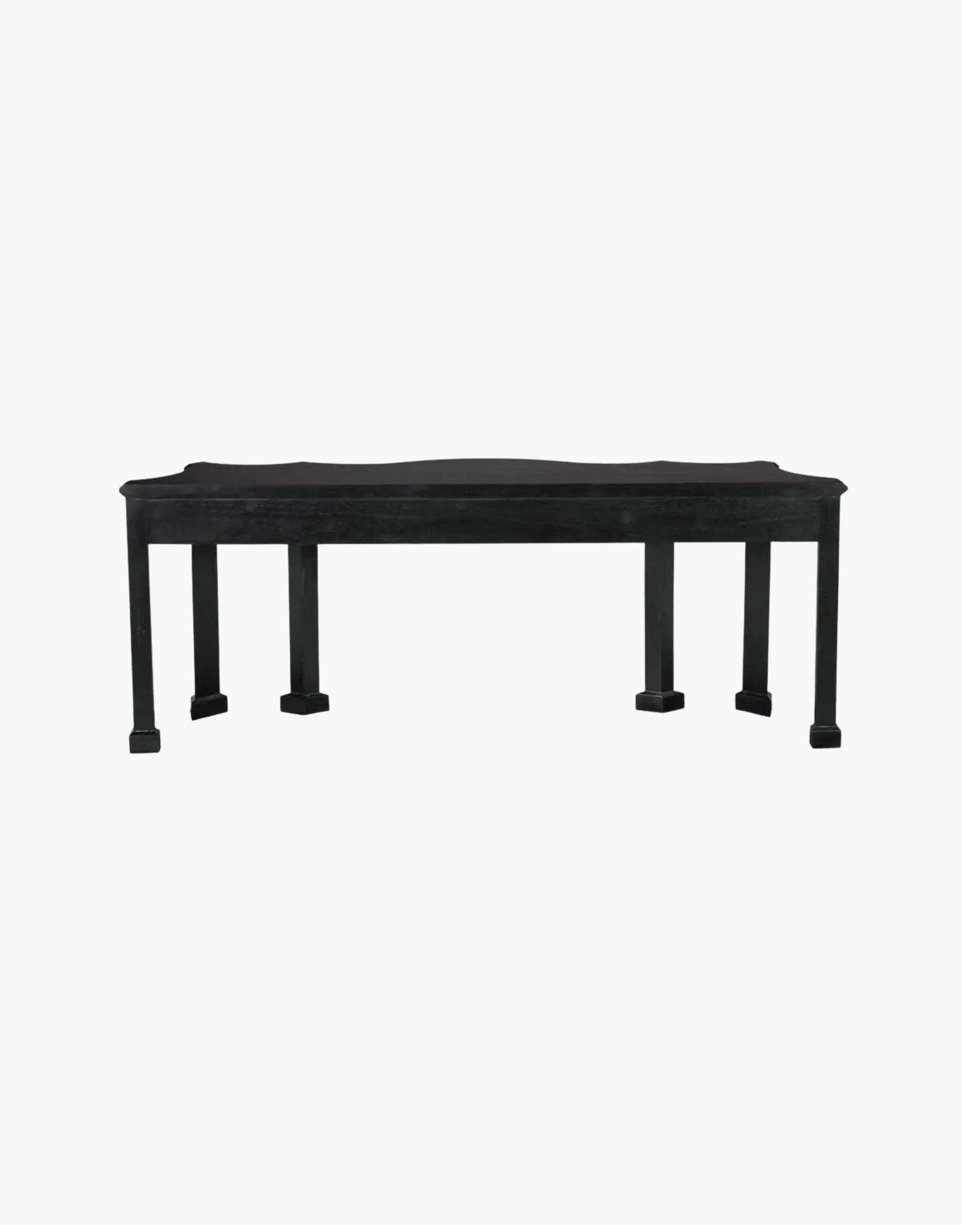 Black mahogany console table with curved apron and classic detailing, hand rubbed finish, traditional elegant design