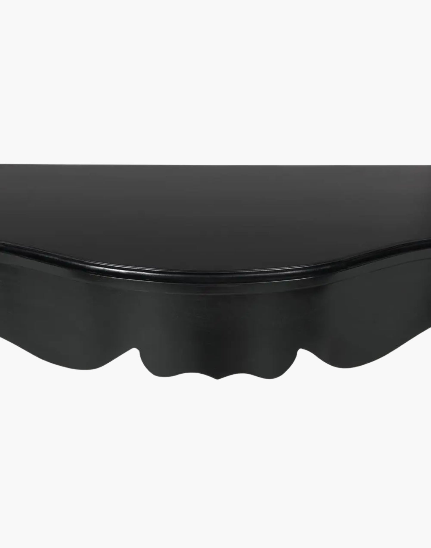 Black mahogany console table with curved apron and classic detailing, hand rubbed finish, traditional elegant design