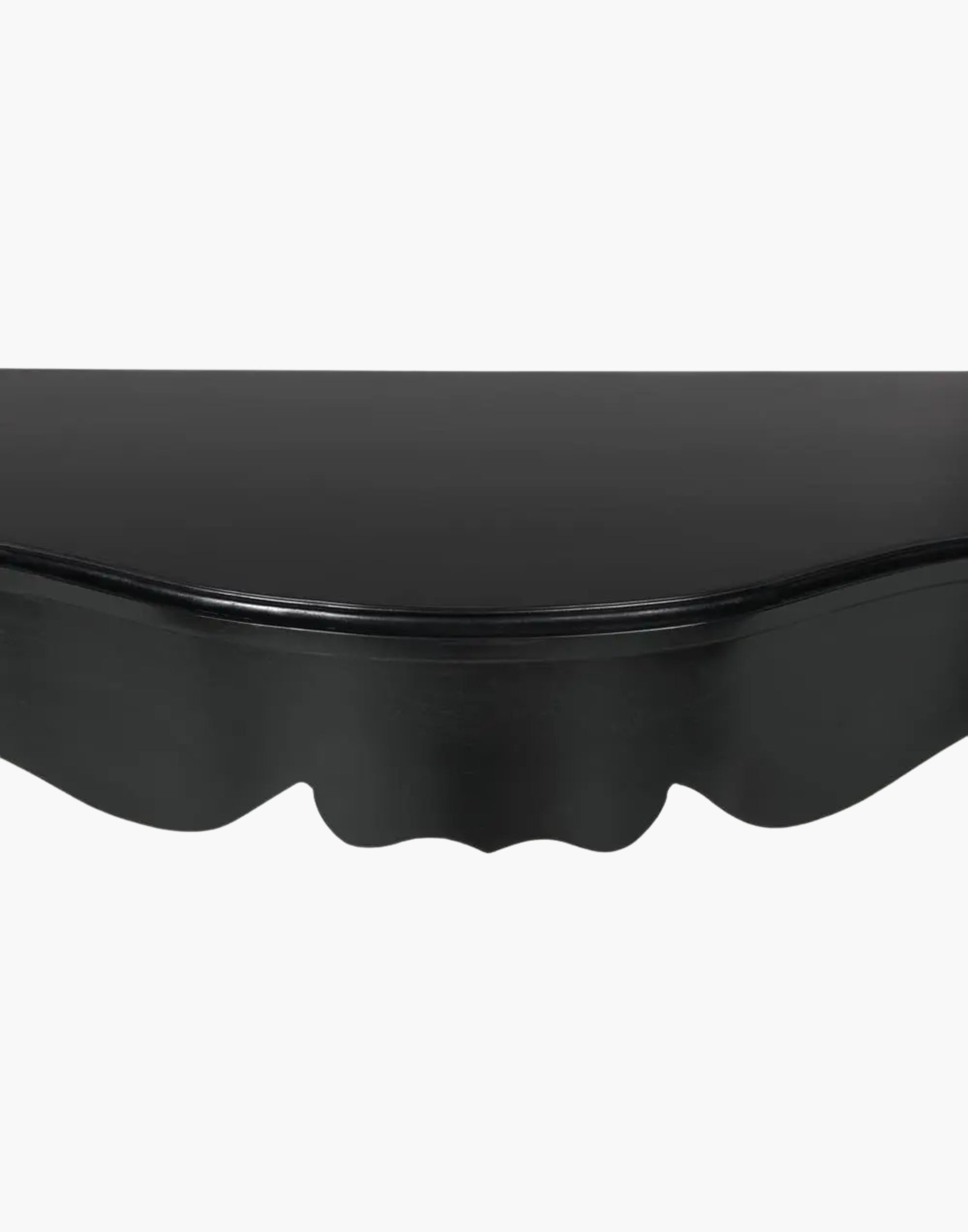 Black mahogany console table with curved apron and classic detailing, hand rubbed finish, traditional elegant design