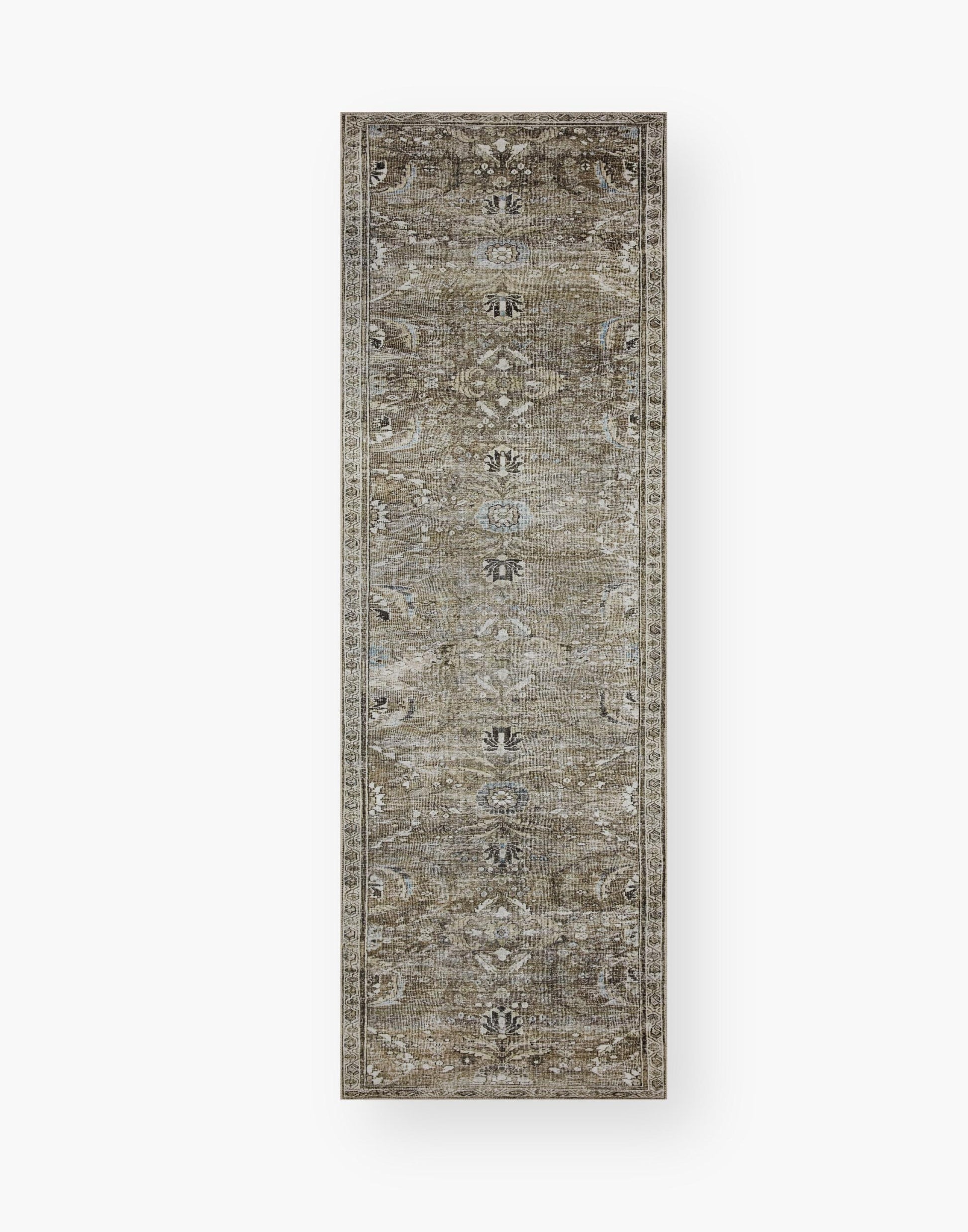 Layla Collection power-loomed polyester rug with classic color palette and subtle patina