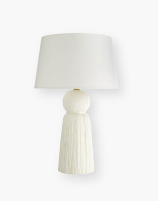 Ivory "Tassel" Lamp has an ivory microfiber shade lined in ivory cotton.
