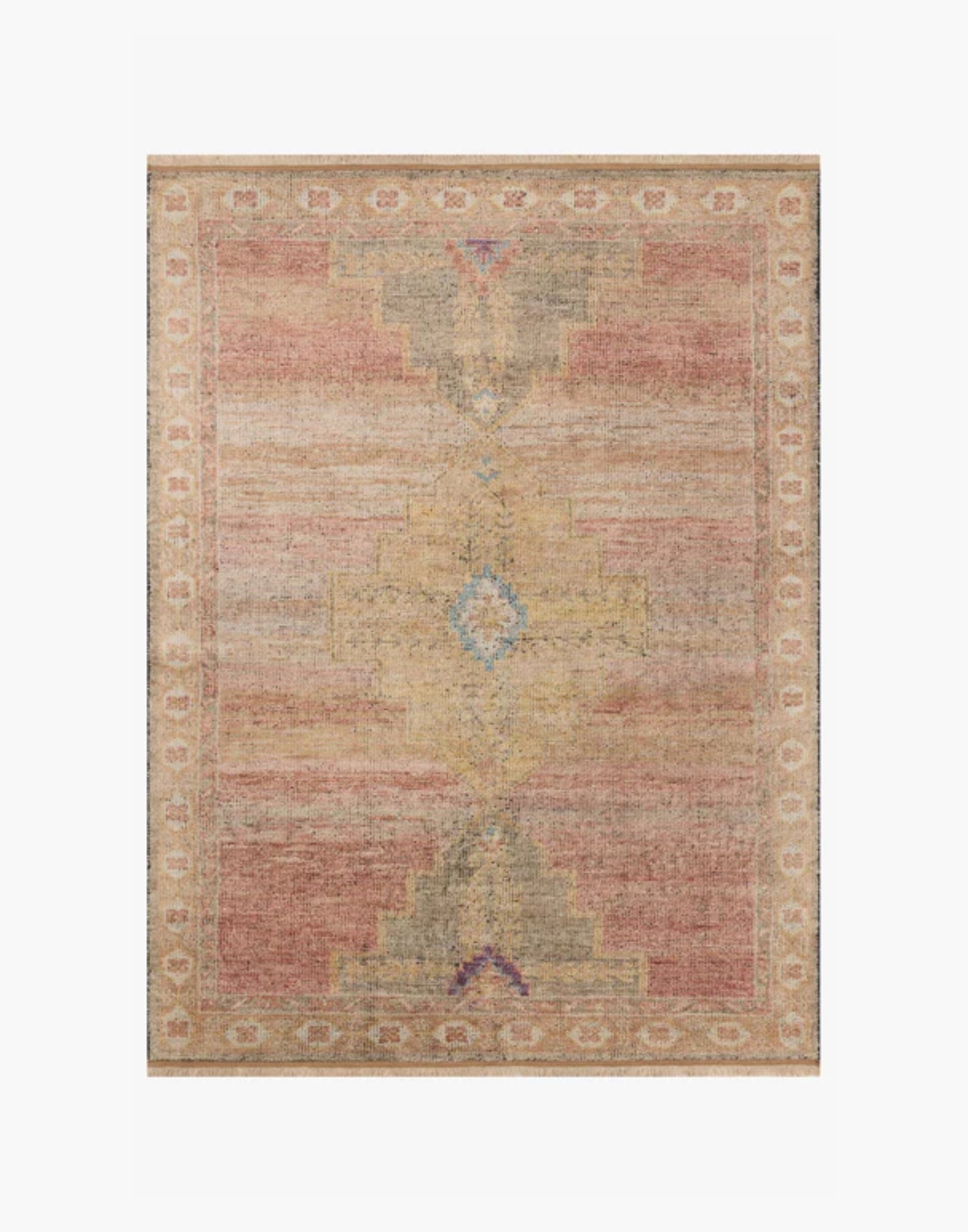 Hand-knotted sunrise and multi-tone area rug with warm earthy colors