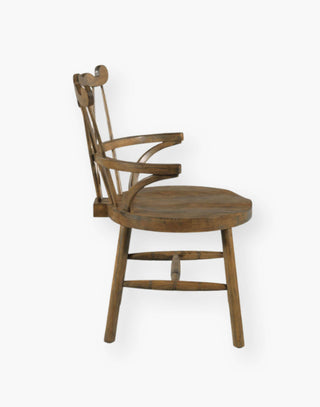 Dining Chair with top detailing and hooped arms layered on top of a saddle seat.