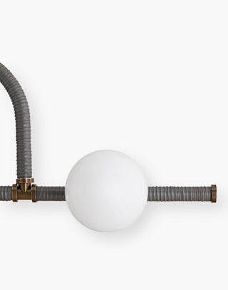 Modern Minimalism with Opal Glass Globes, Heritage Brass Steel and Graphite Leather. Architectural Design, Damp-Rated Construction, Elevate Your Space with Sophisticated Modern Lighting.