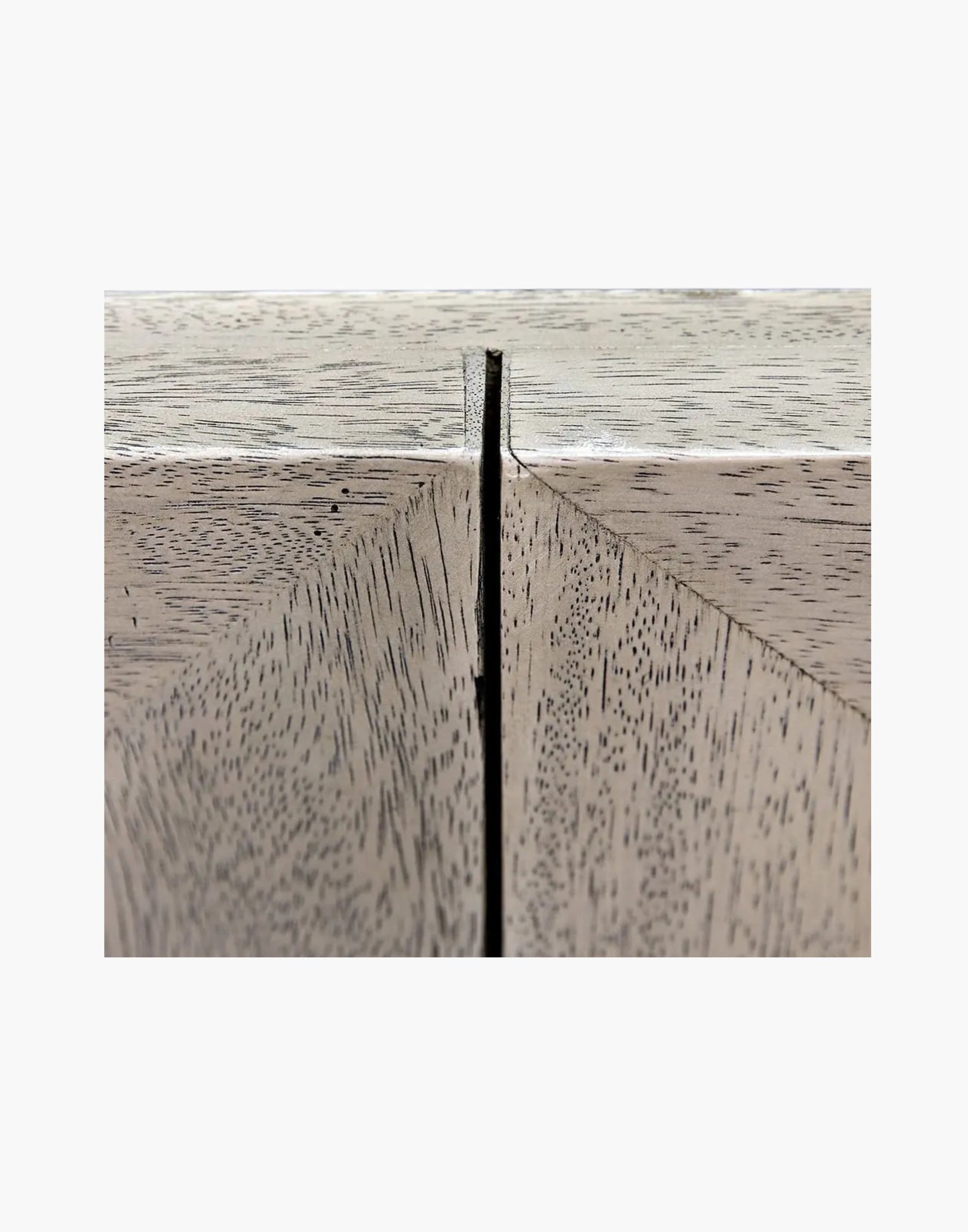 Walnut sideboard with diamond pyramid panel doors, washed walnut finish, minimal modern design with push-latch doors