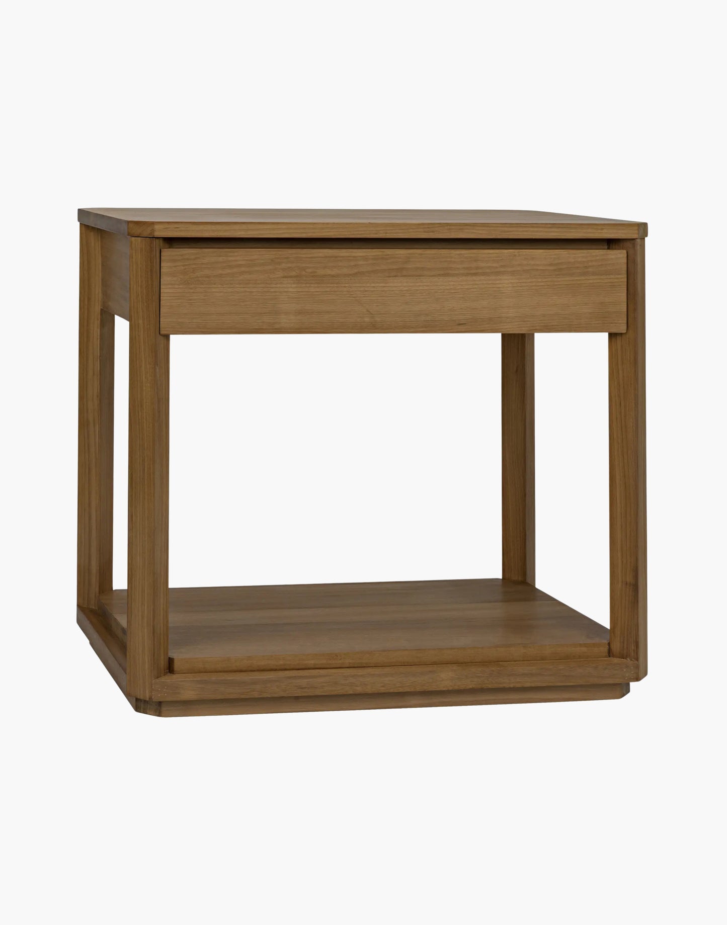 Gold teak side table with one drawer and clean rectangular silhouette for modern interiors.