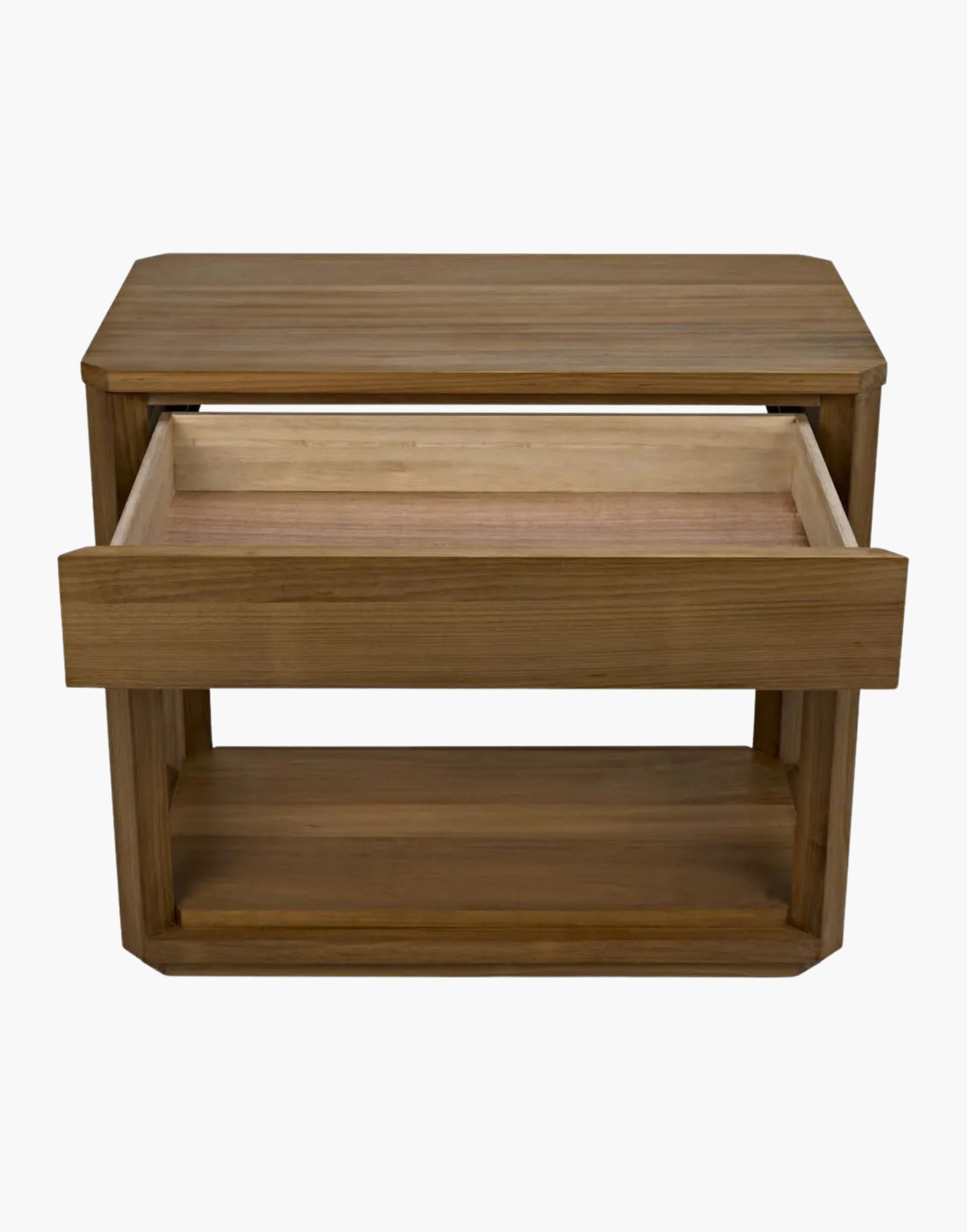 Gold teak side table with one drawer and clean rectangular silhouette for modern interiors.