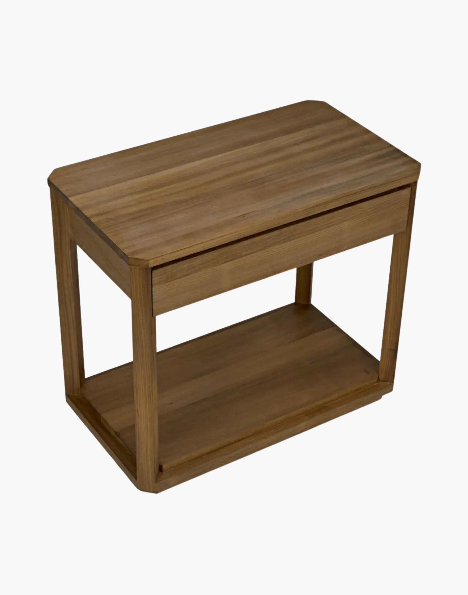 Gold teak side table with one drawer and clean rectangular silhouette for modern interiors.
