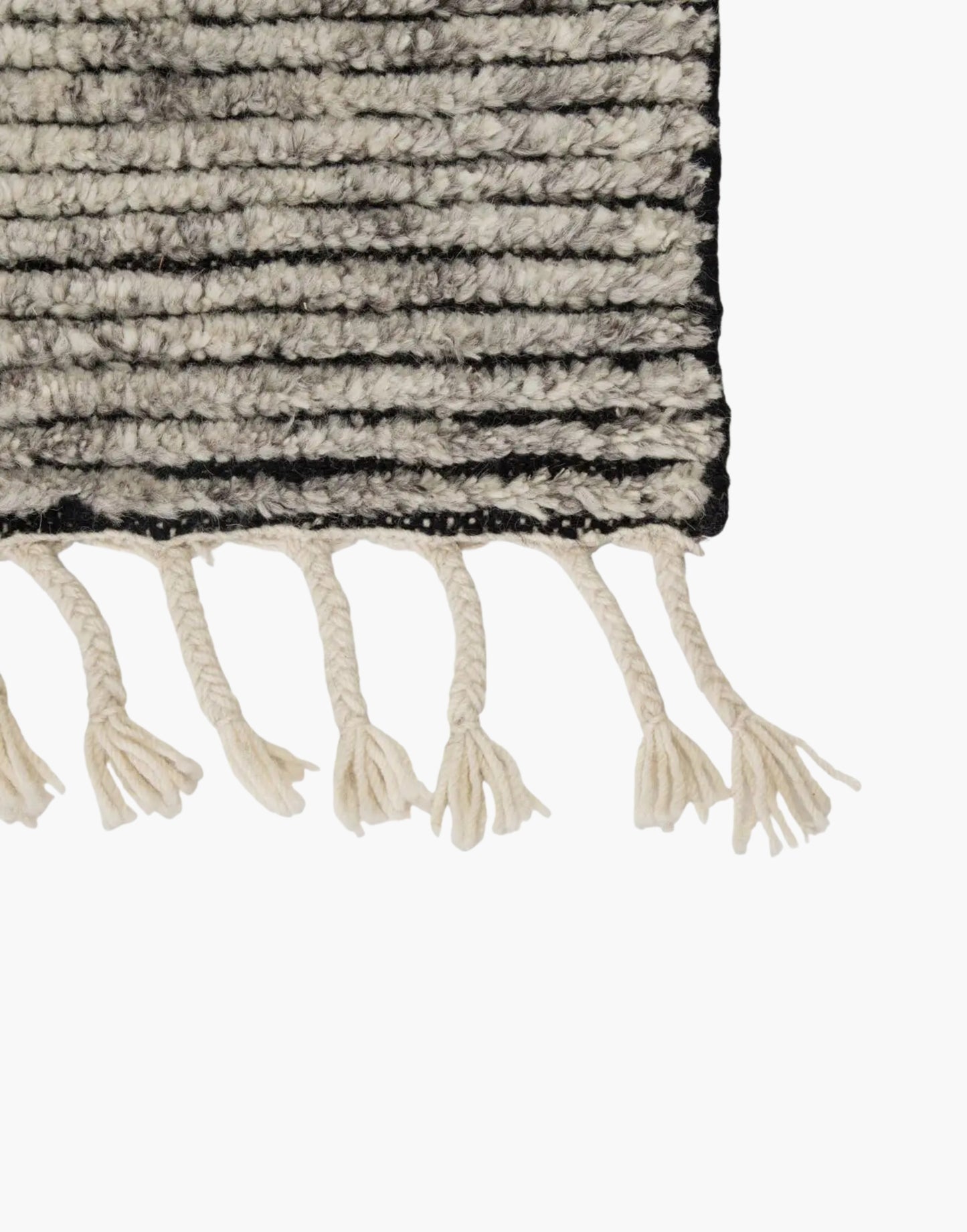 Heathered Gray & White Area Rug - Plush & Durable Hand-Knotted Wool. Boho Fringe. Warmth & Comfort for Any Space.