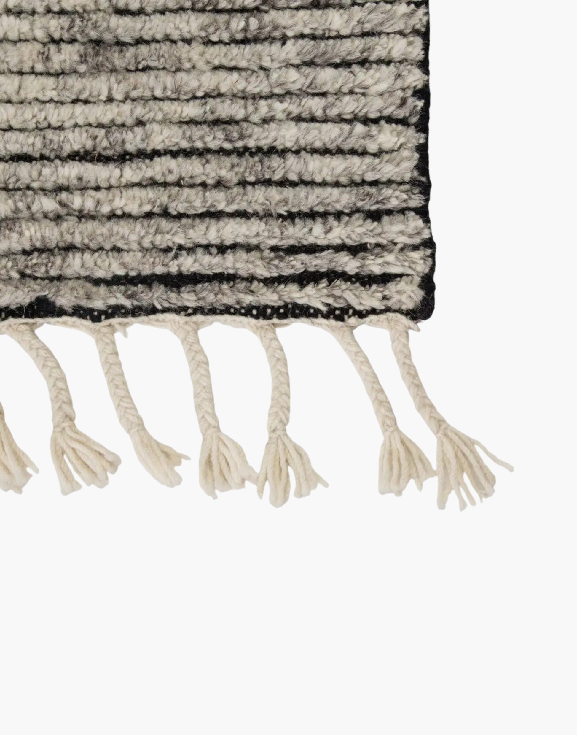 Heathered Gray & White Area Rug - Plush & Durable Hand-Knotted Wool. Boho Fringe. Warmth & Comfort for Any Space.