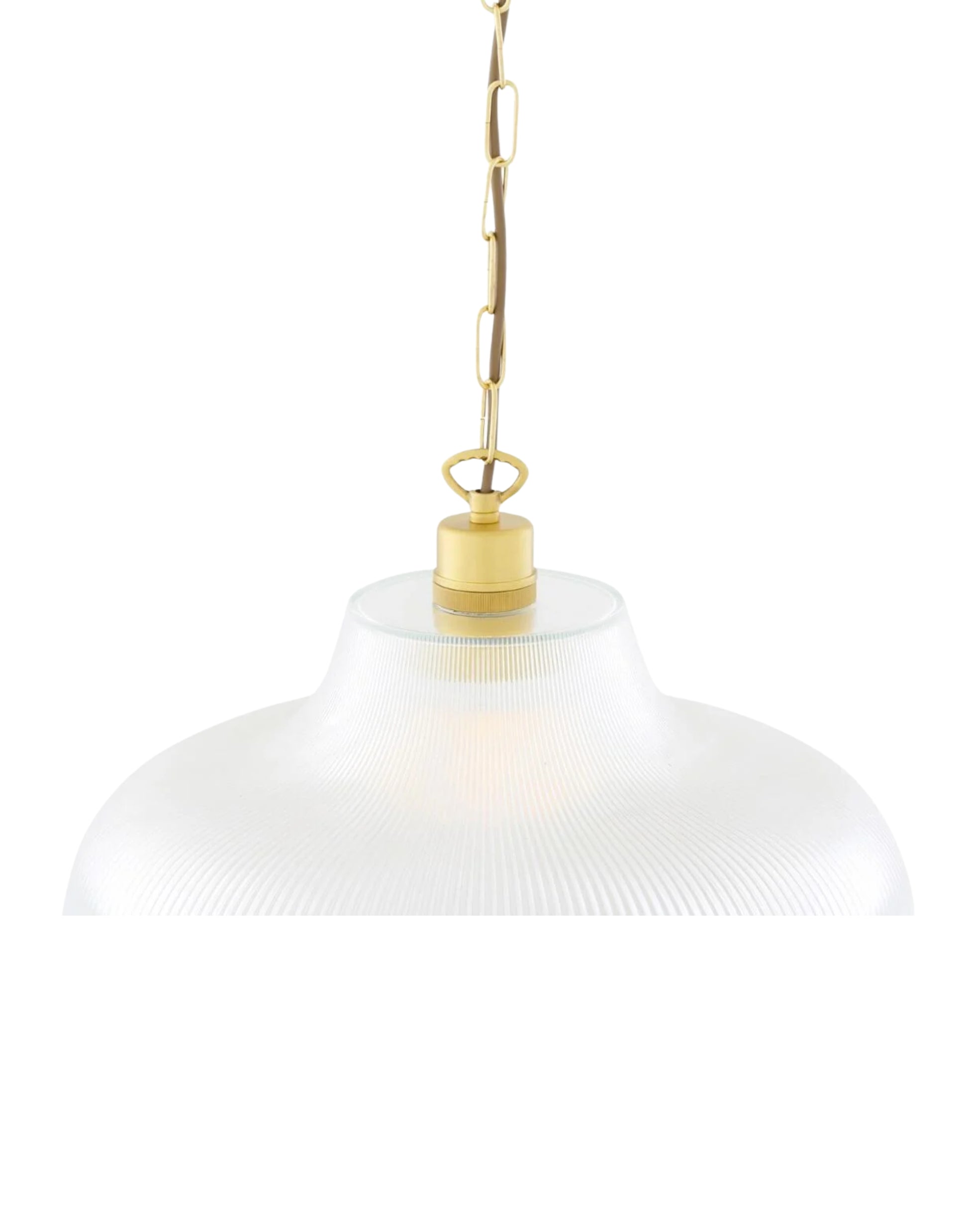 Laurent prismatic glass pendant light with brass hardware and ribbed glass shade