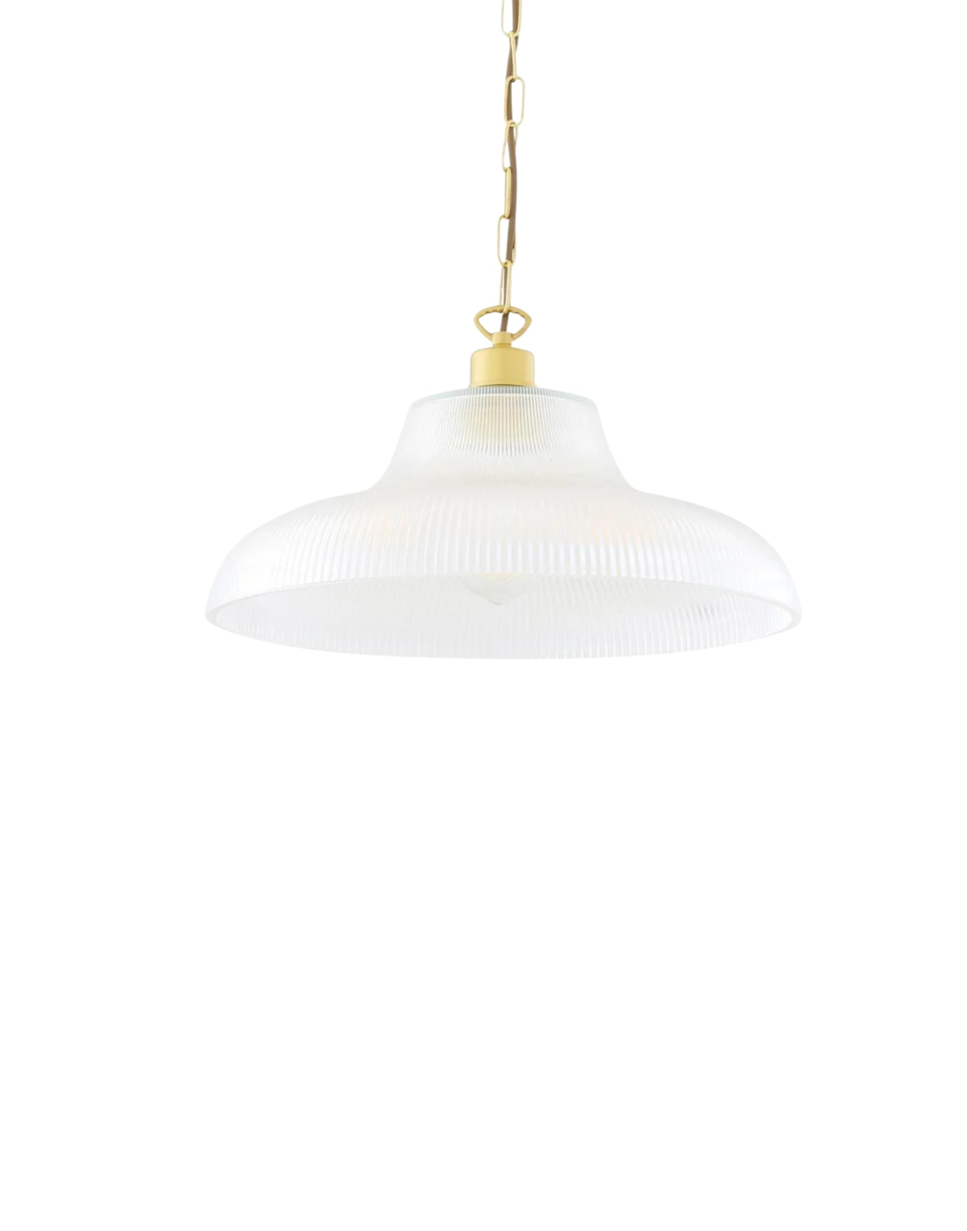 Laurent prismatic glass pendant light with brass hardware and ribbed glass shade