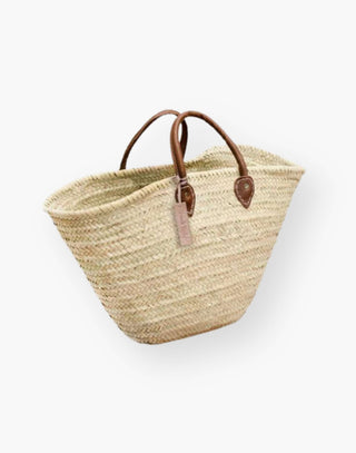 Natural French basket with leather handles