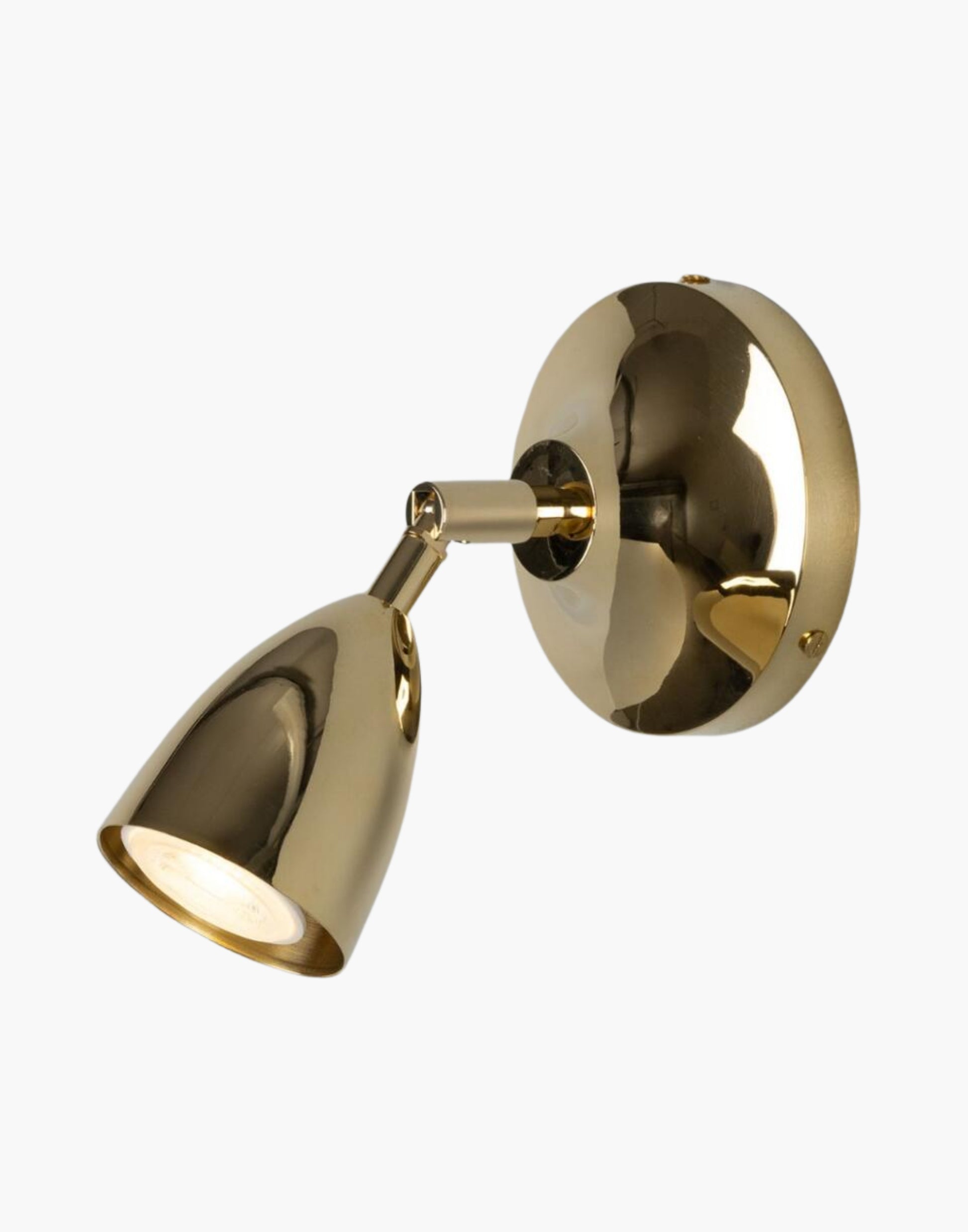 Brass Vintage Wall Spotlight adjustable head, compact brass design, GU10 LED task lighting for bedrooms, offices, and living spaces