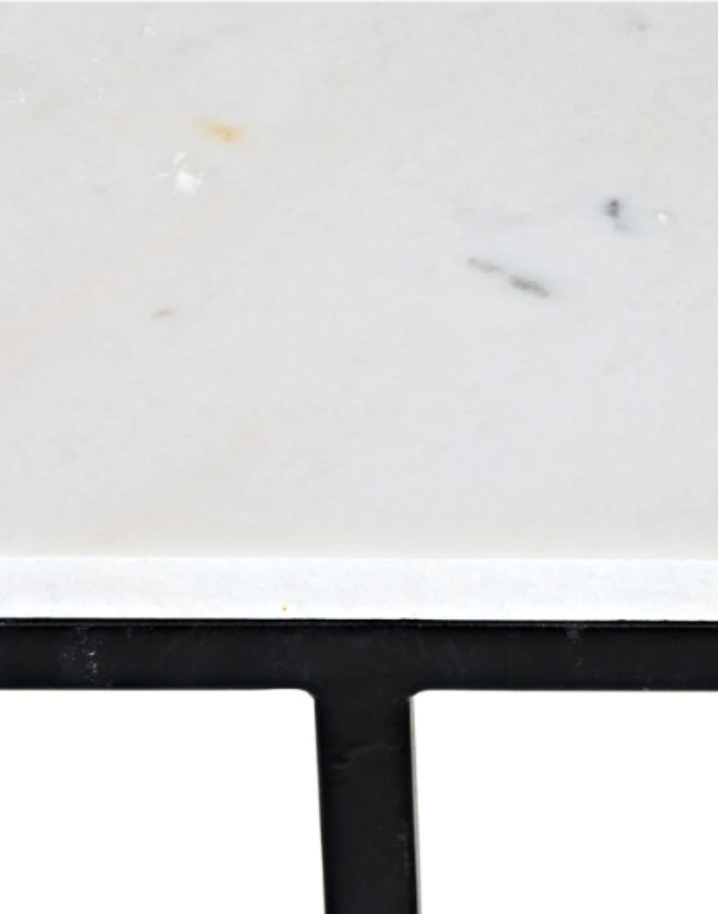 rectangle coffee table with quartz top supported by black simple metal frame