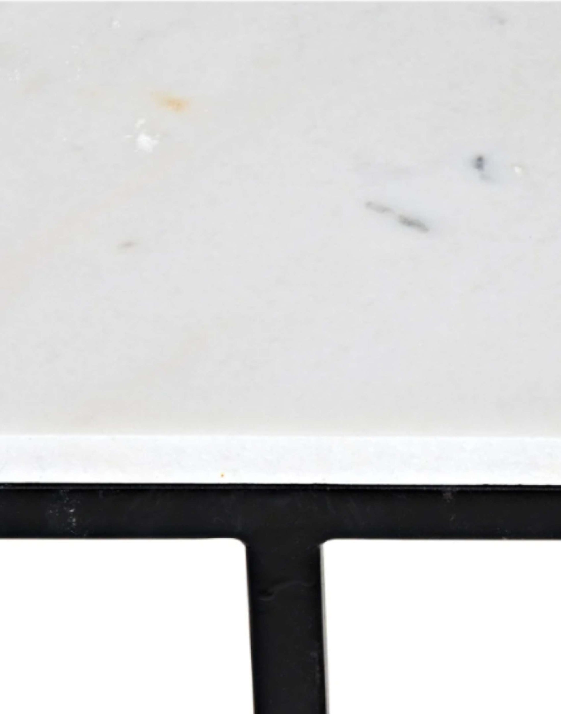 rectangle coffee table with quartz top supported by black simple metal frame