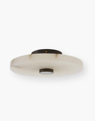 Malibu Alabaster Flush Mount - Modern Aesthetics, White Alabaster, English Bronze Iron, Integrated LED Light. Unique Artistic Fixture, Damp-Rated for Indoor and Partially Covered Outdoor Spaces.