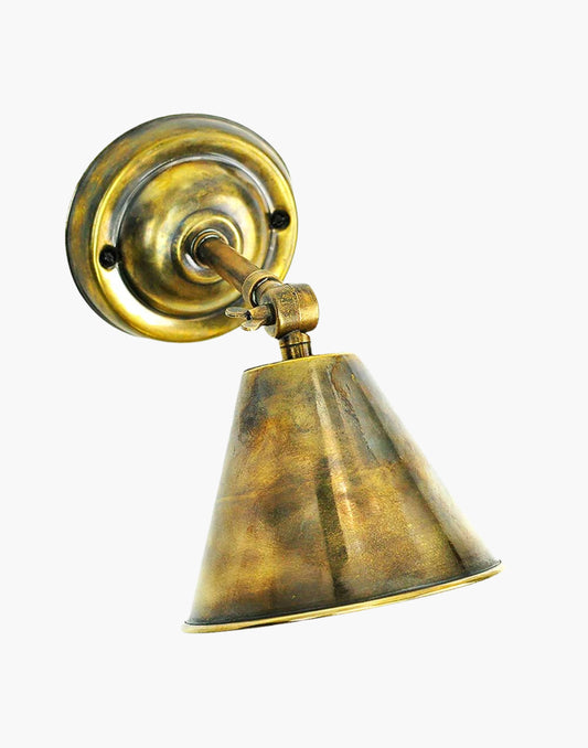 User Map Room Adjustable Wall/Ceiling Light in solid brass with adjustable shade in Antique Brass finish. LB4 GU10 LED Dimmable lamp (not included). Task lighting for tables, walls, and countertops.