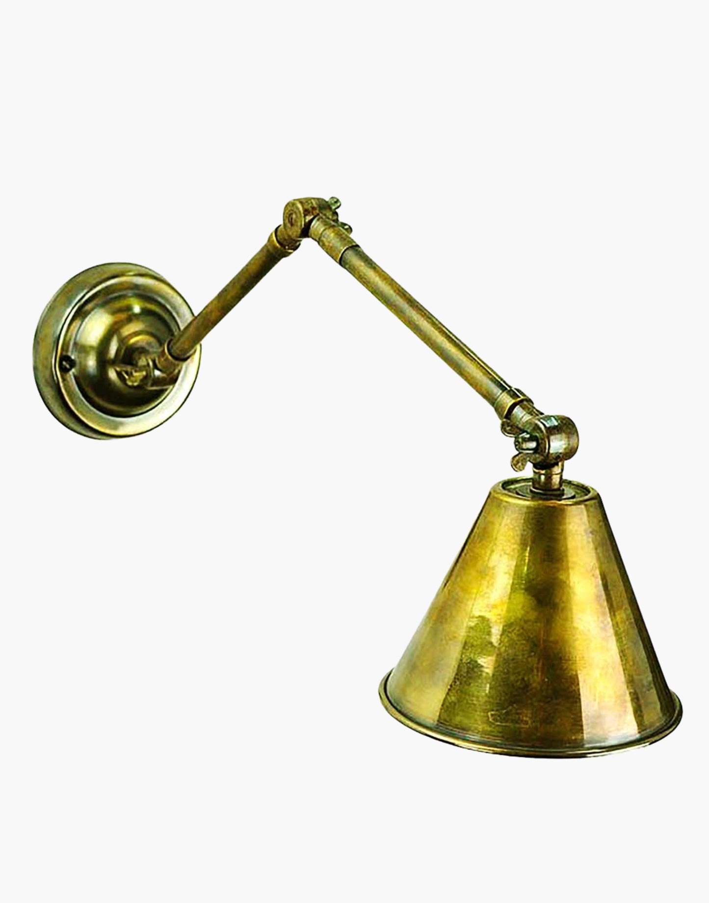 Map Room Adjustable Wall/Ceiling Light in solid brass with a Distressed finish. Shade adjusts 150 degrees. Ideal for task lighting. 