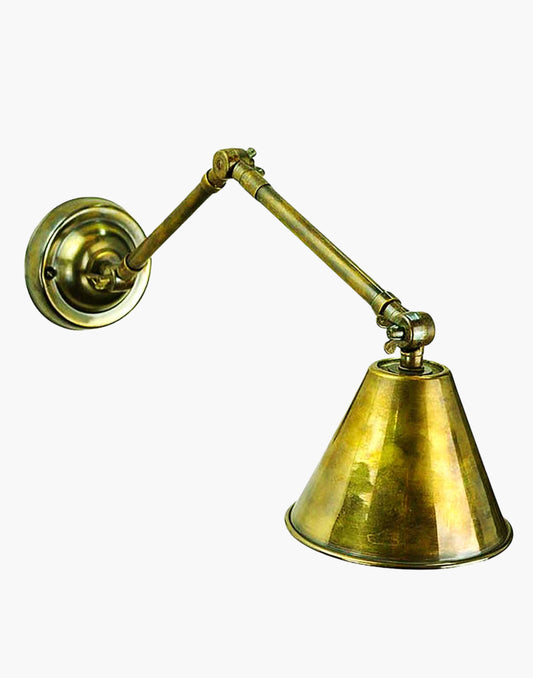 Map Room Adjustable Wall/Ceiling Light in solid brass with a Distressed finish. Shade adjusts 150 degrees. Ideal for task lighting. 
