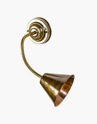 Map Room Flexi Wall Light in Solid Brass, Antique Brass Distressed finish. LB4 Osram 5.3W LED recommended. Adjustable height, ideal for reading or bedside lamps.