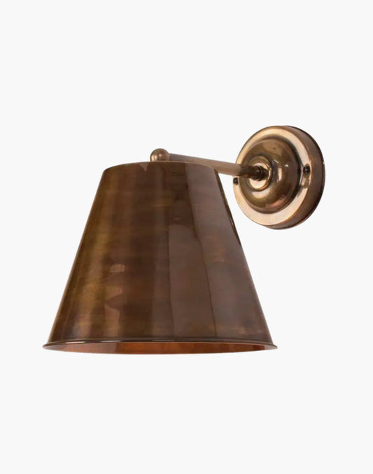 Wall Light in solid brass with conical shade, vintage-inspired task lighting for bedside tables walls and countertops