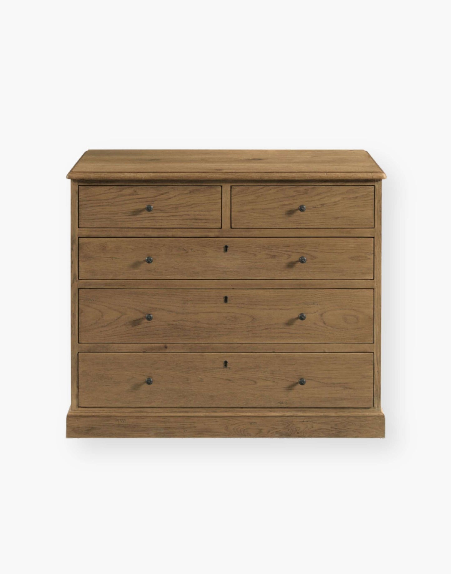 Solid Oak & Veneer 5 Drawer Chest