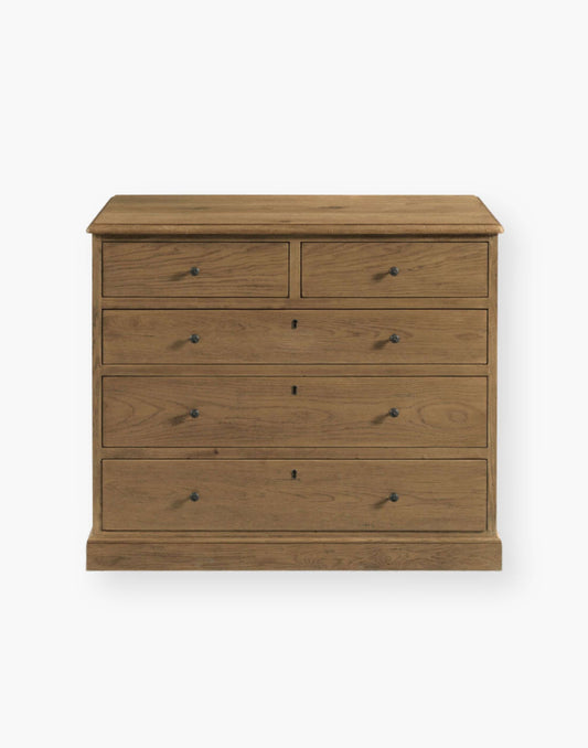 Solid Oak & Veneer 5 Drawer Chest