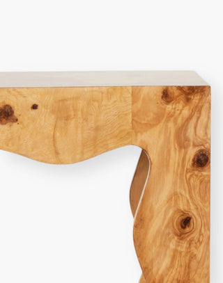 Curved and wavy silhoutte console table with a two-toned ash veneer.