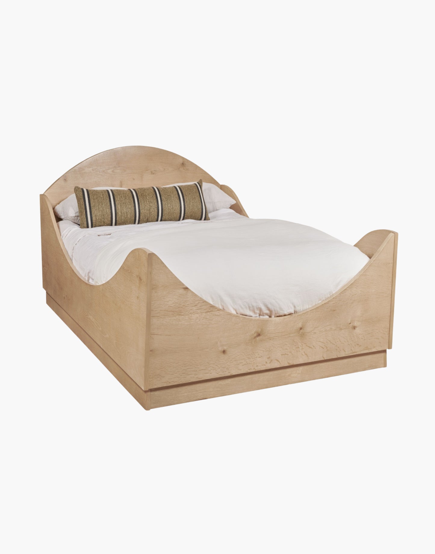 Montreux Bed with arched headboard and curved footboard, crafted from oak solids and veneer in Nomad Finish.