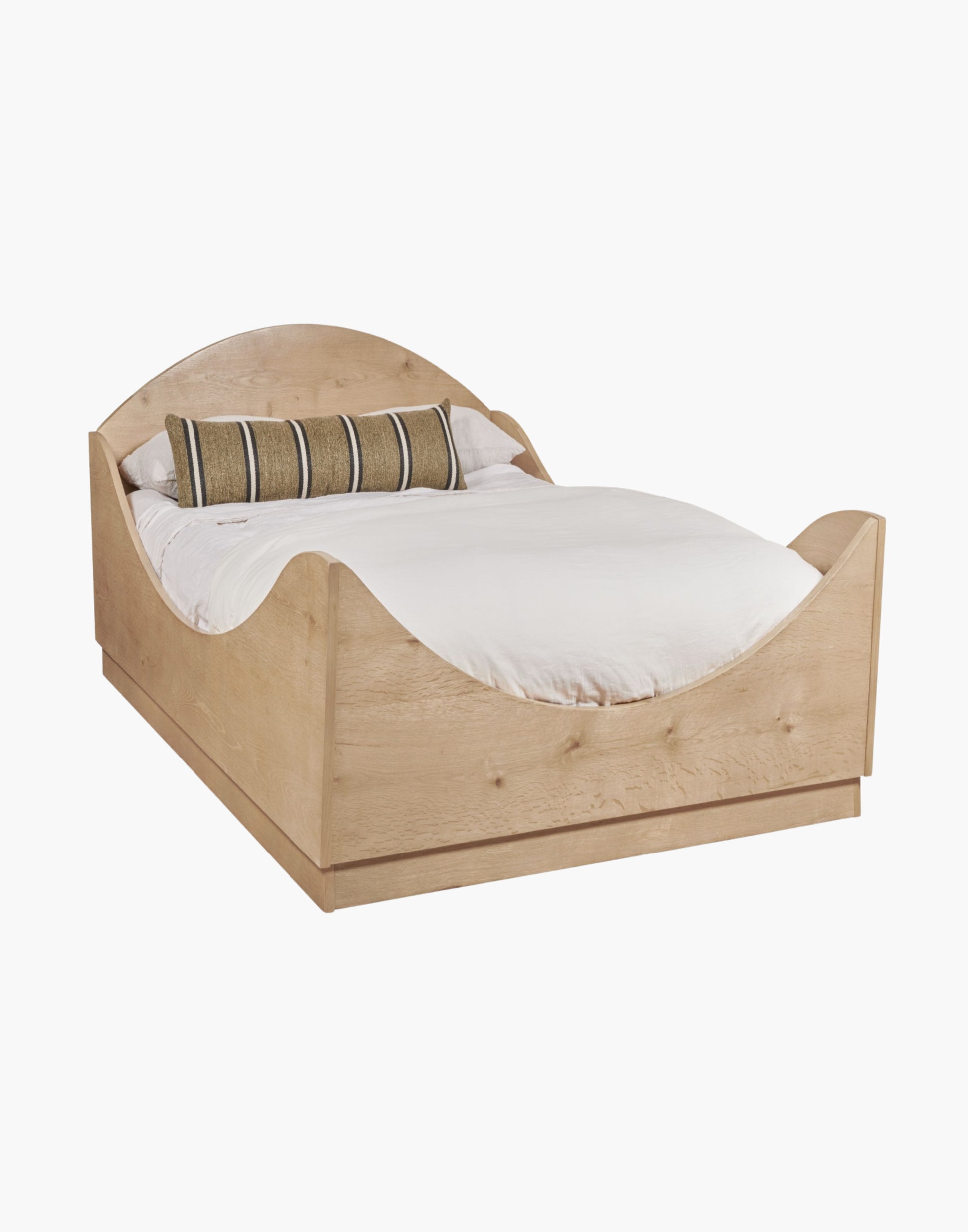 Montreux Bed with arched headboard and curved footboard, crafted from oak solids and veneer in Nomad Finish.
