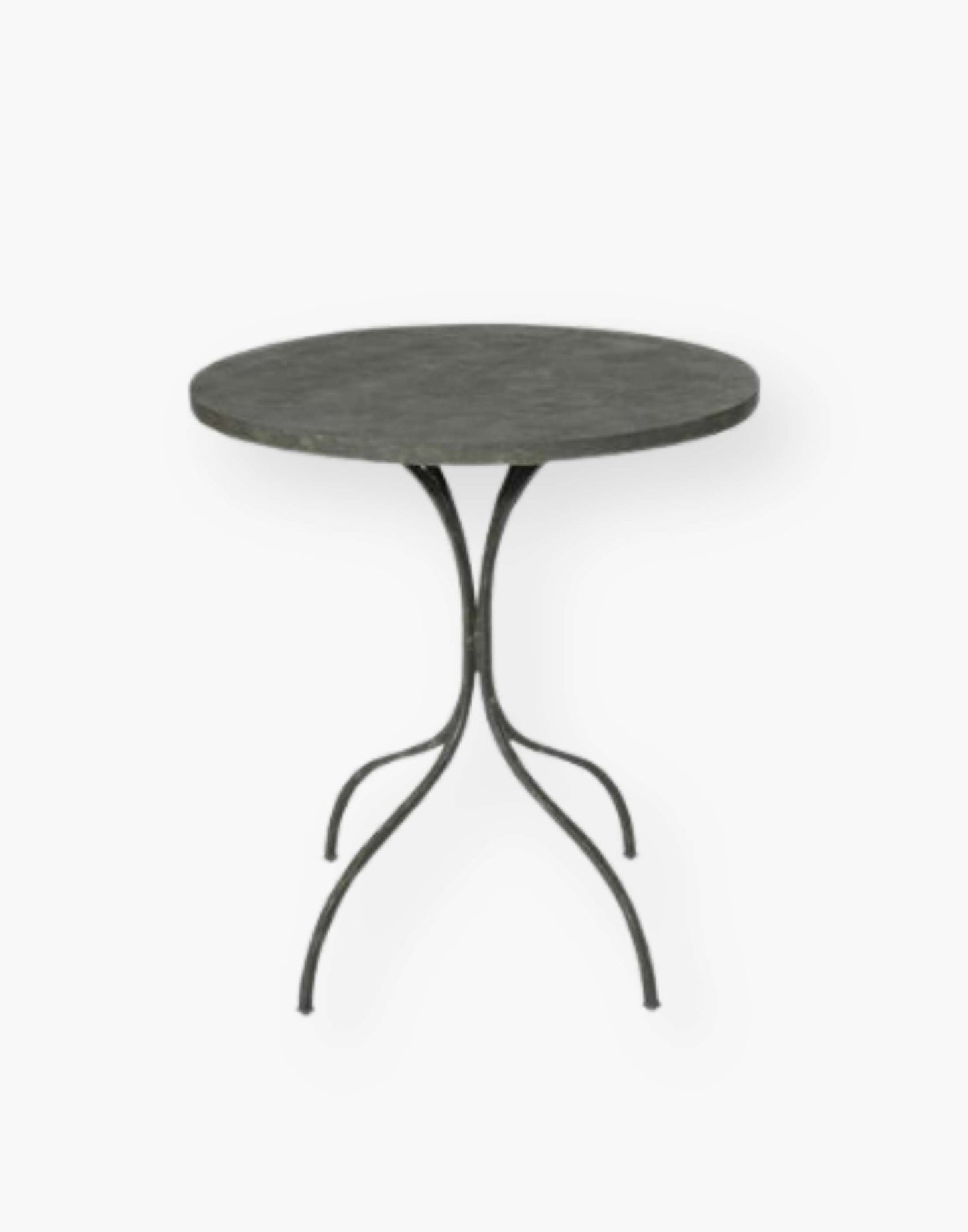 18th century French inspired guéridon with a honed metal top over four shaped metal legs.