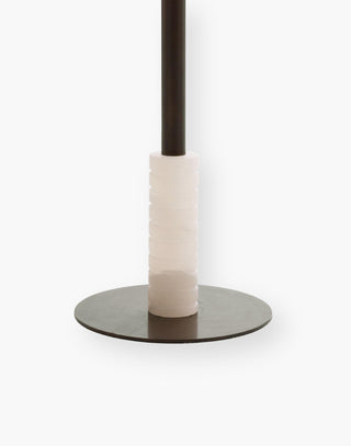 Myla Alabaster Table Lamp - Opulent Materials, Task Lamp Design, Off-White Linen Shade, Unique Finish for Elegance.