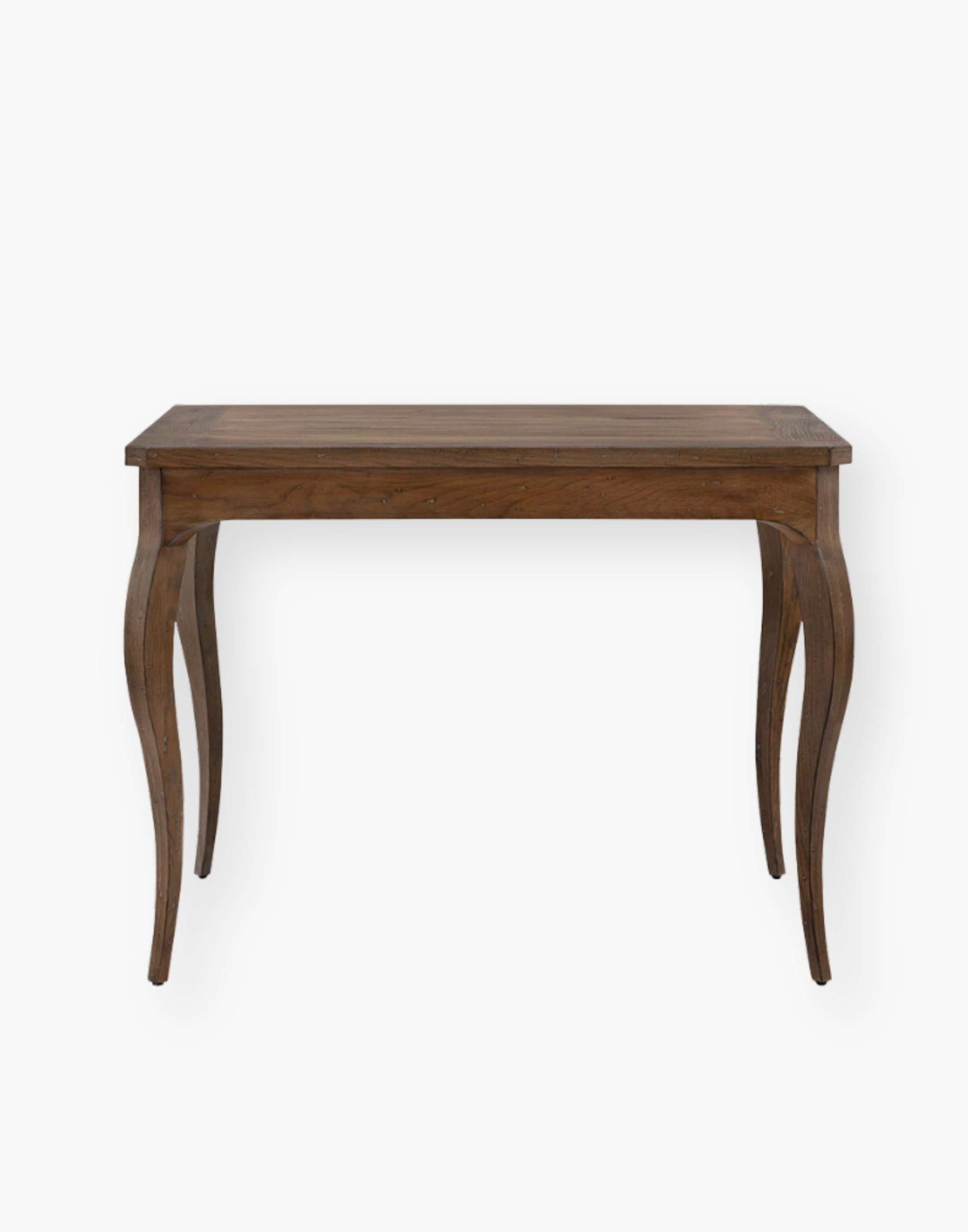 Oak solid and veneer game table with shaped cabriole legs that are joined by shaped apron rails below a squared top with canted corners.