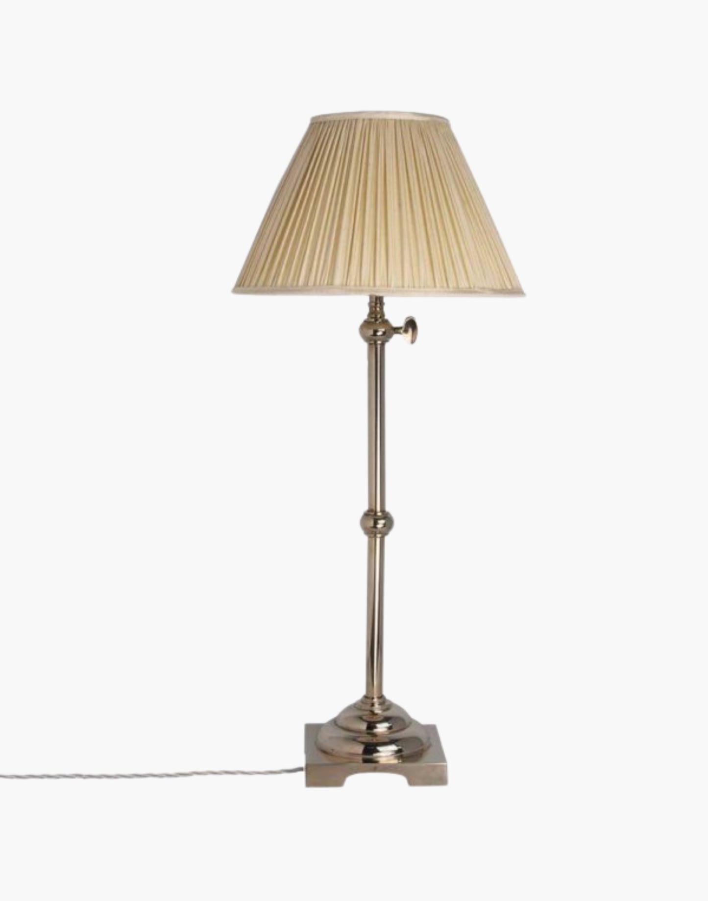 Pullman Lamp in solid brass, inspired by 1930s–1940s Pullman railway dining cars. Adjustable height with customizable finishes and shade options. Elegant and timeless design.
