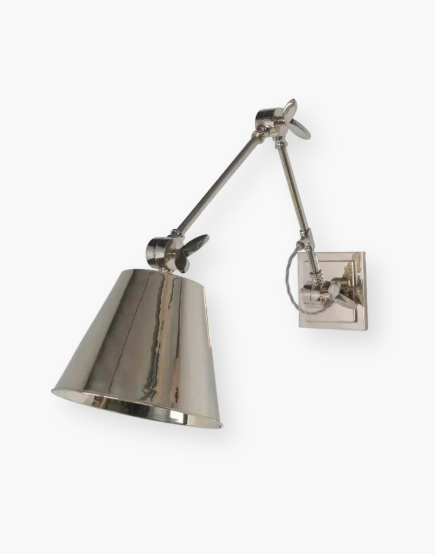 Double Adjustable Wall Light in heavy brass with cast banjo joints, versatile task lighting for reading areas and workspaces