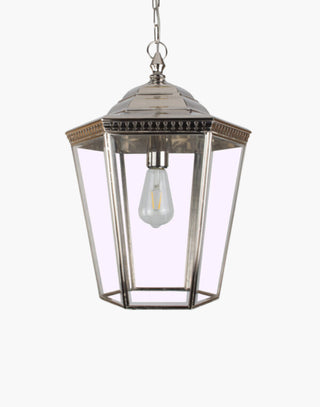 Large Chelsea Pendant Lantern made from solid copper with brass and beveled glass, designed in the classic Georgian style. Includes 500mm chain and ceiling rose, perfect for period halls, porches, and exterior lighting.