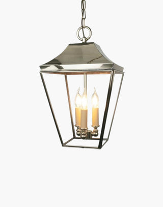 Knightsbridge Pendant (Medium) with 3-light cluster, handmade in solid brass. Elegant porch and hall lantern, ideal for traditional home lighting. Includes 19.5″ chain and ceiling canopy. Perfect for classic and timeless interiors.