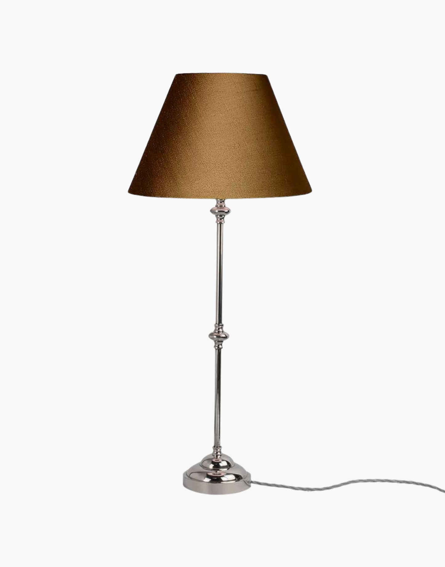 Solid brass table lamp with narrow profile, classic period console lamp available with or without shade.