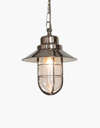 Wheelhouse Nautical Pendant in solid brass with clear glass. Inspired by ship lights from 1910, perfect for nautical-themed interiors.