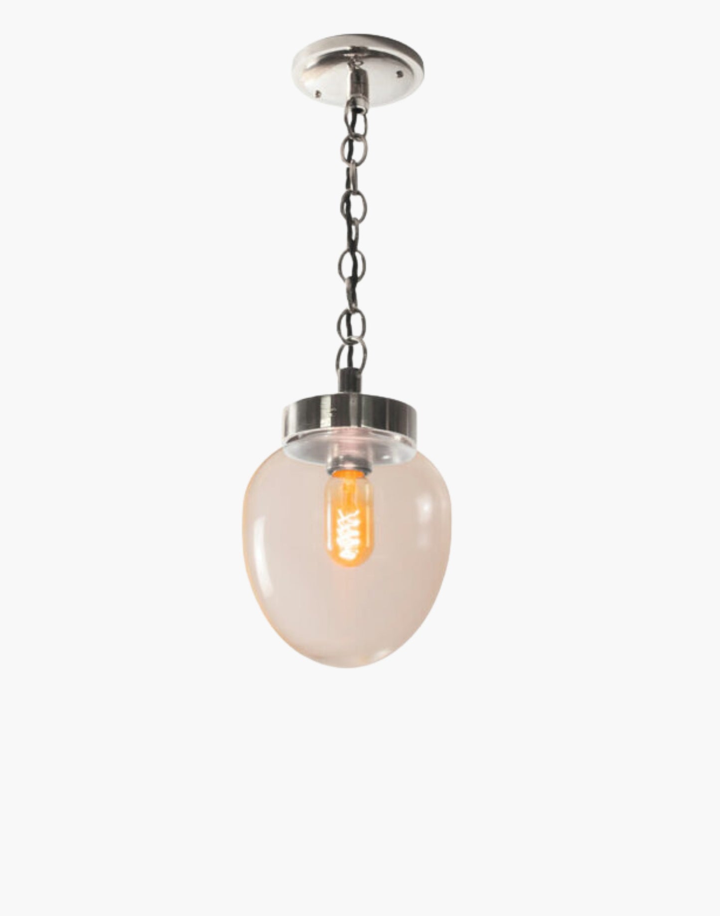 The Charleston Pendant Light solid brass light with mid-century design, available in five finishes with clear or opal glass. IP44-rated flush version suitable for Zone 2 bathrooms. Hanging and flush options for covered outdoor areas.
