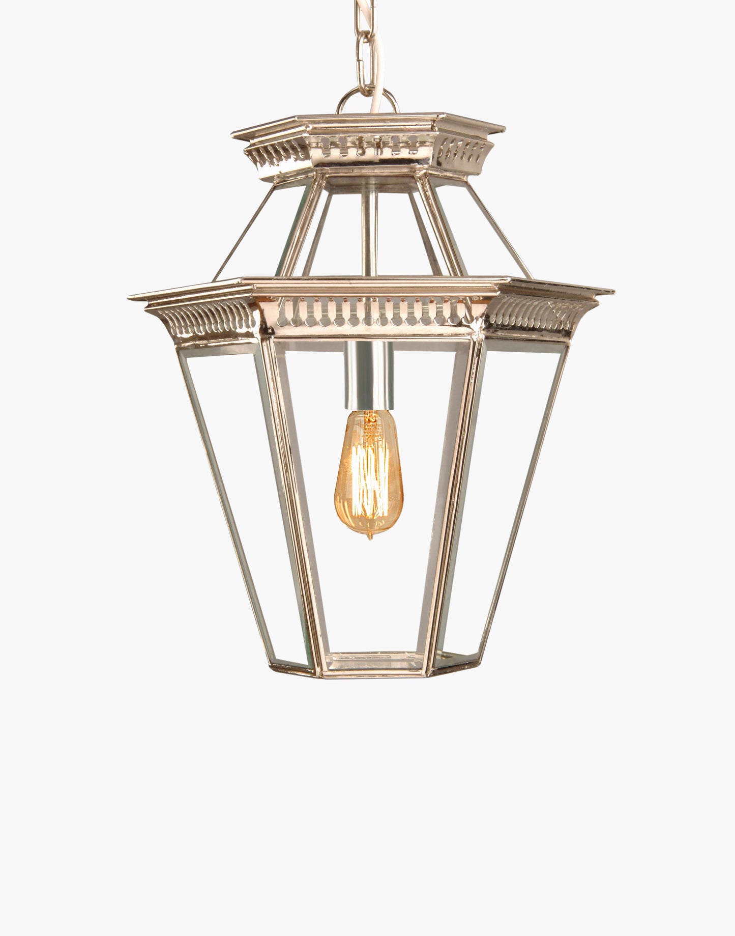 Victorian-style hanging lantern handmade in solid brass and copper, crafted using traditional methods, ideal for period properties