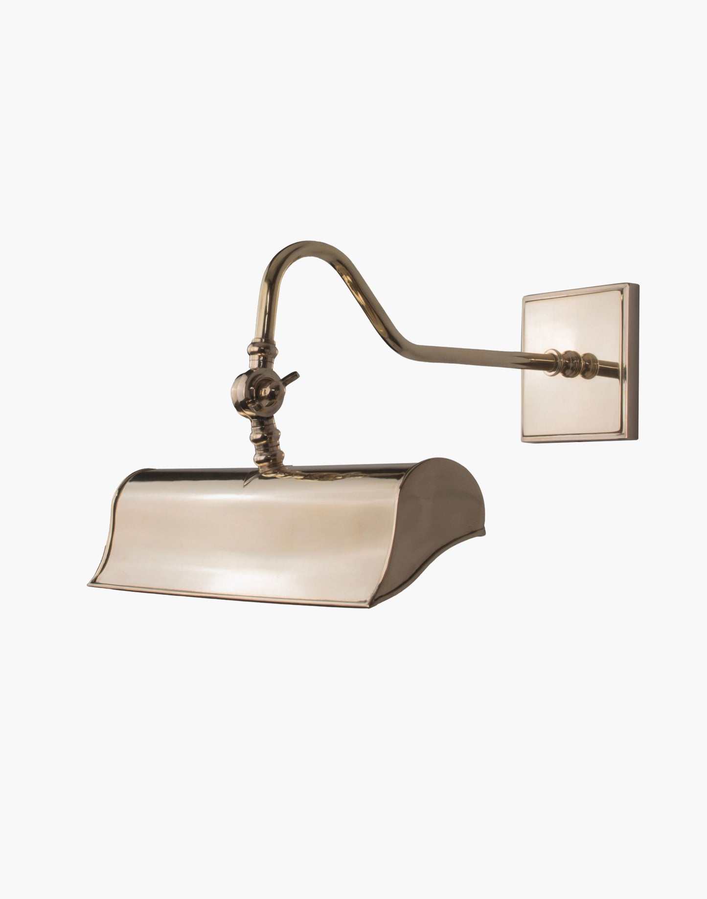 Small Trough Picture Light in solid brass with cast brass backplate and adjustable banjo joints, inspired by original Blenheim Palace picture lights, designed to illuminate artwork
