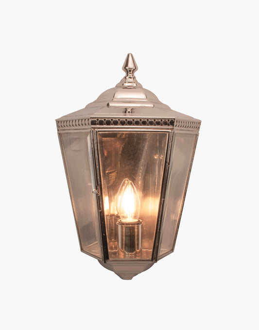 Passage Lamp in solid copper with pierced brass fretwork and beveled glass, Georgian-style flush wall lantern rated for wet locations.