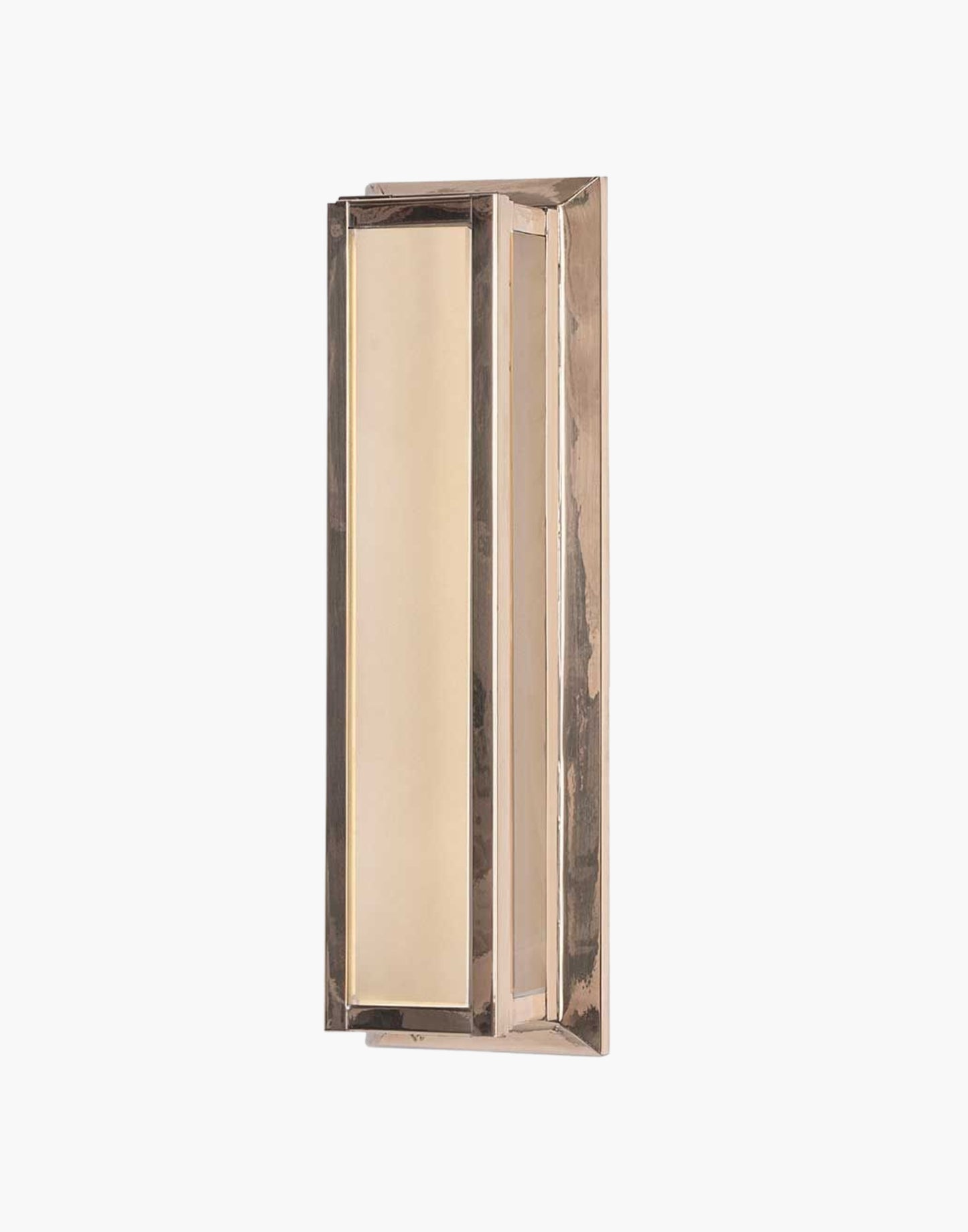 Light in solid brass with frosted glass, damp-rated wall or ceiling light for period or contemporary interiors.