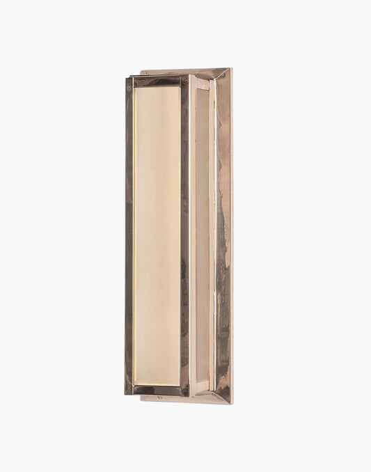 Light in solid brass with frosted glass, damp-rated wall or ceiling light for period or contemporary interiors.