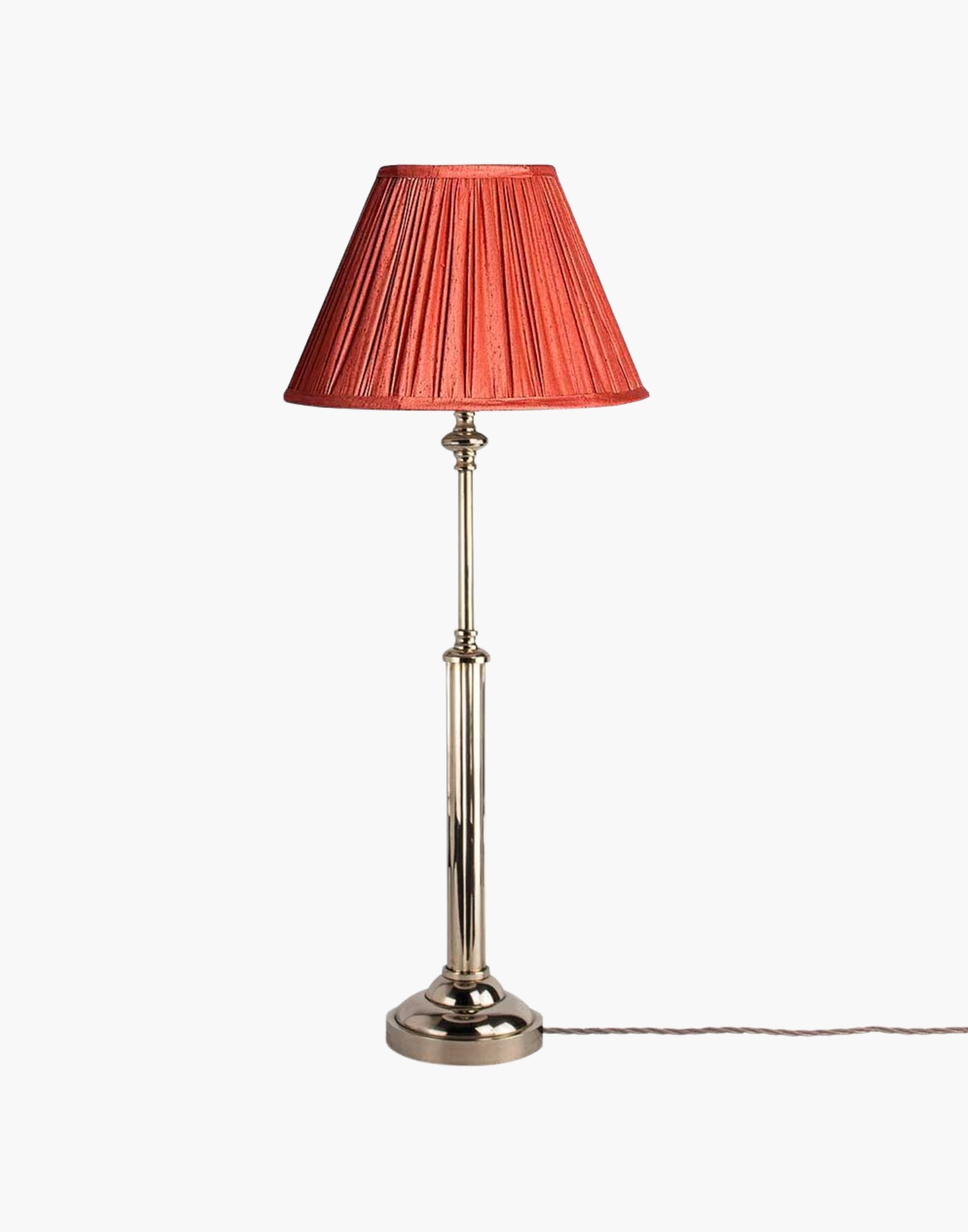 Brass table lamp with fluted stem and cast ball detail, colonial-style table lamp available with or without shade.